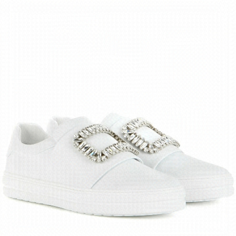 Roger Vivier Sneaky Viv White Leather Embellished Buckle Slip On Sneaker EU 35/5